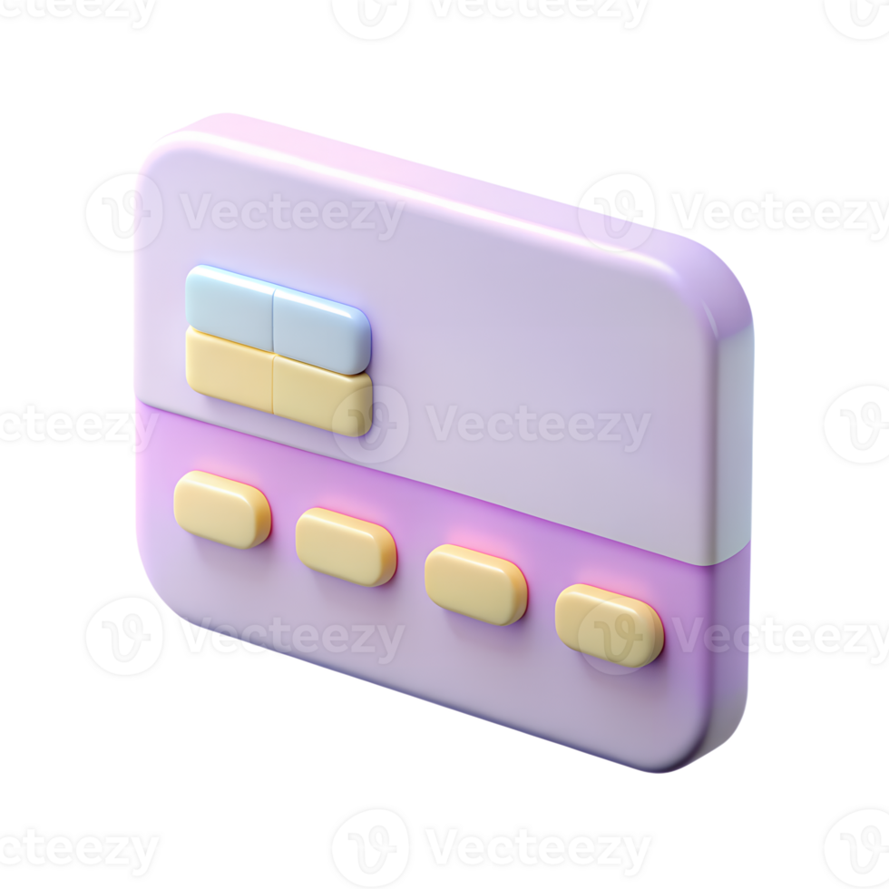 Cartoon credit card 3d icon isolated on the transparent background. Fintech concept design png