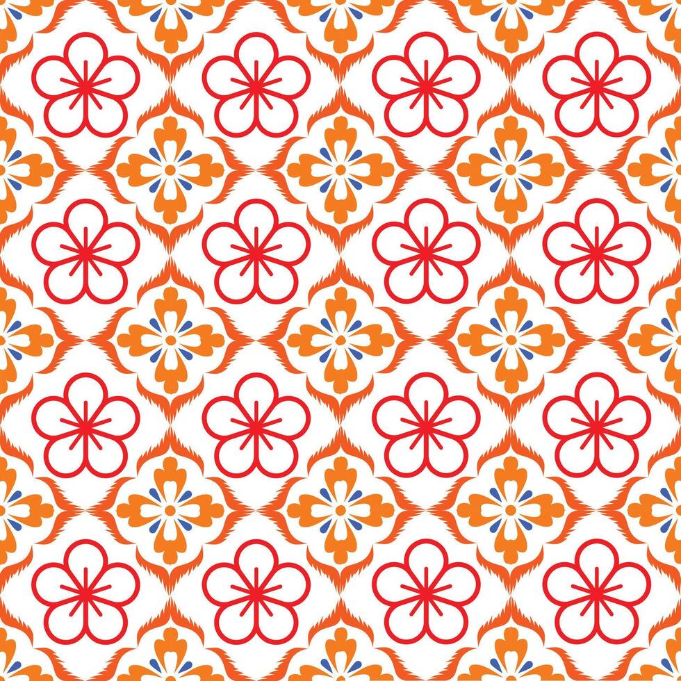Beautiful Red flowers demak seamless pattern vector