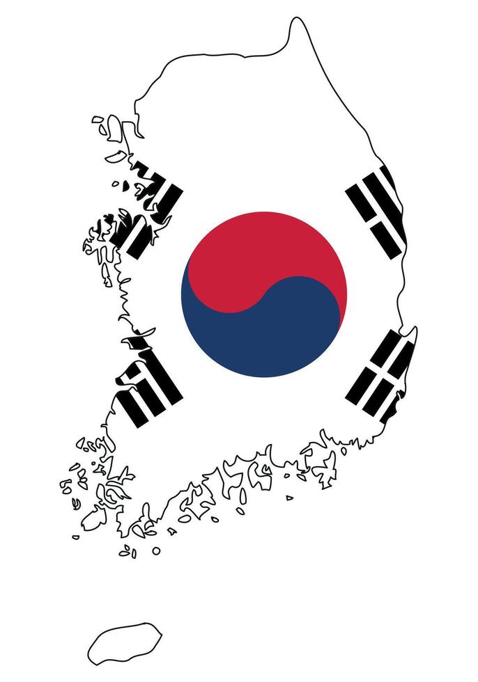 South Korea map with flag - outline of a state with a national flag, white background vector