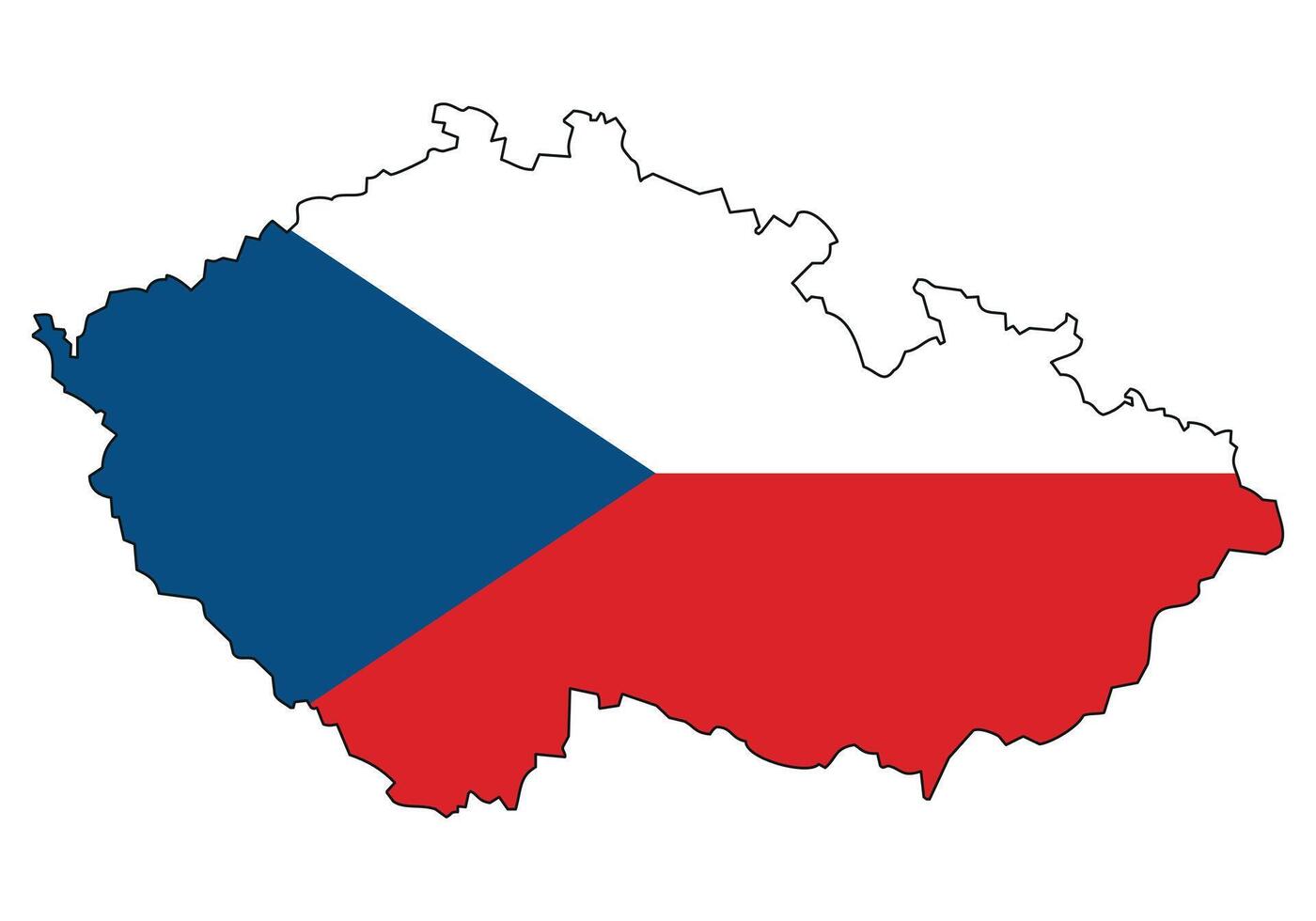 Czech republic map with flag - outline of a state with a national flag, white background vector