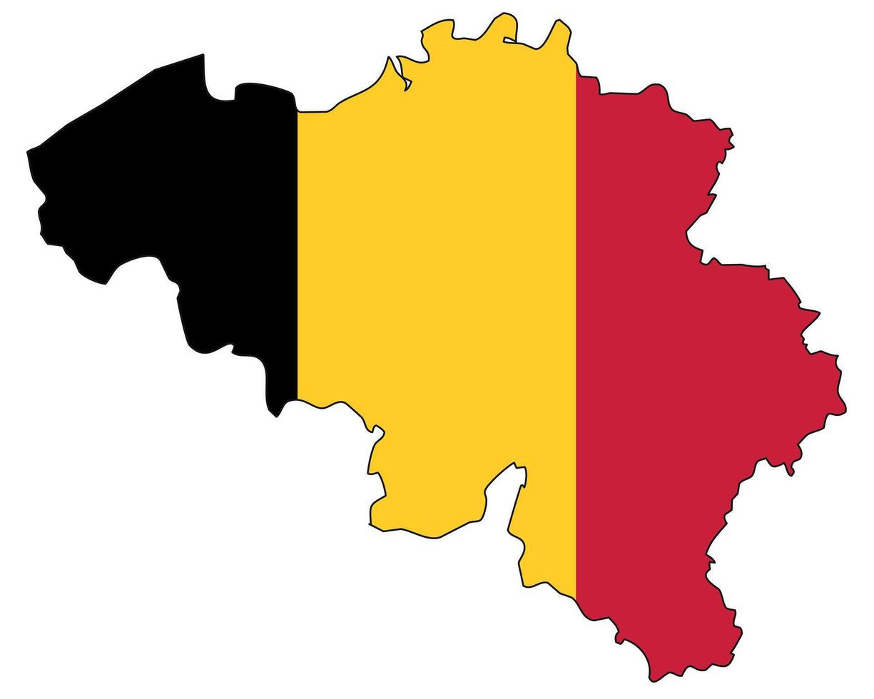 Belgium map with flag - outline of a state with a national flag, white background vector