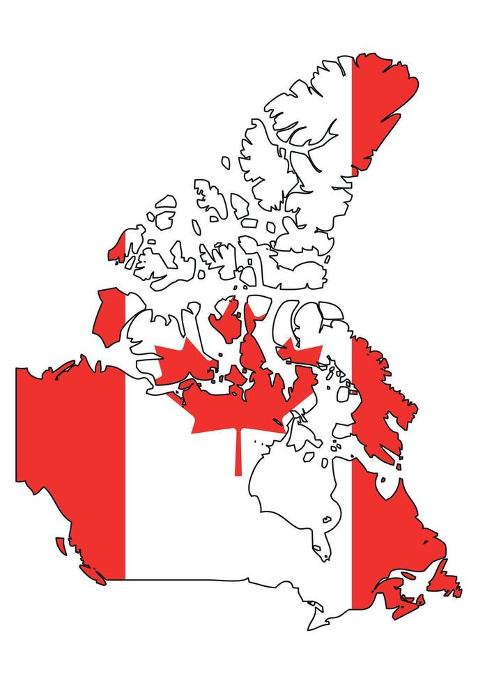 Canada map with flag - outline of a state with a national flag, white background vector
