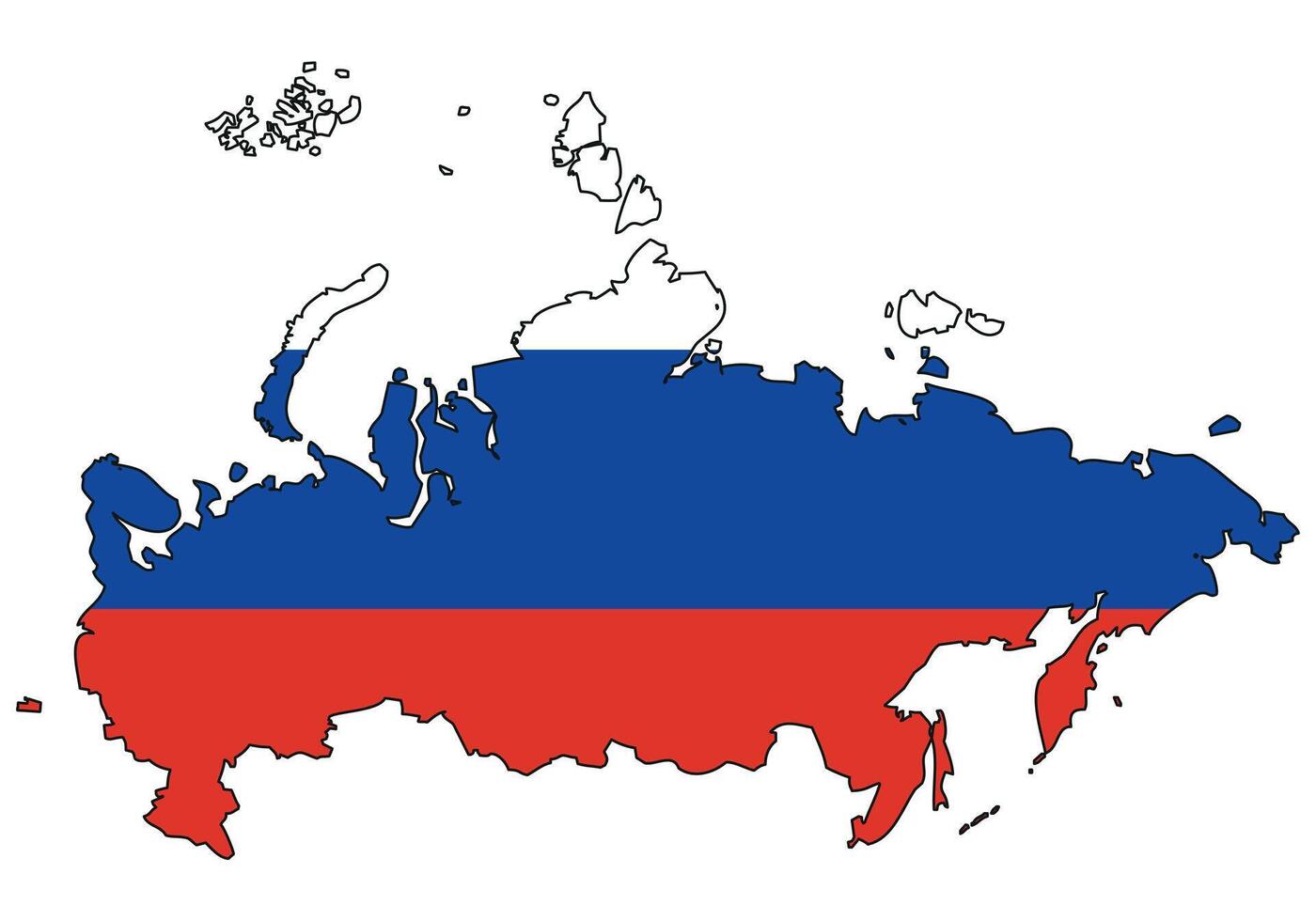 Russia map with flag - outline of a state with a national flag, white background vector