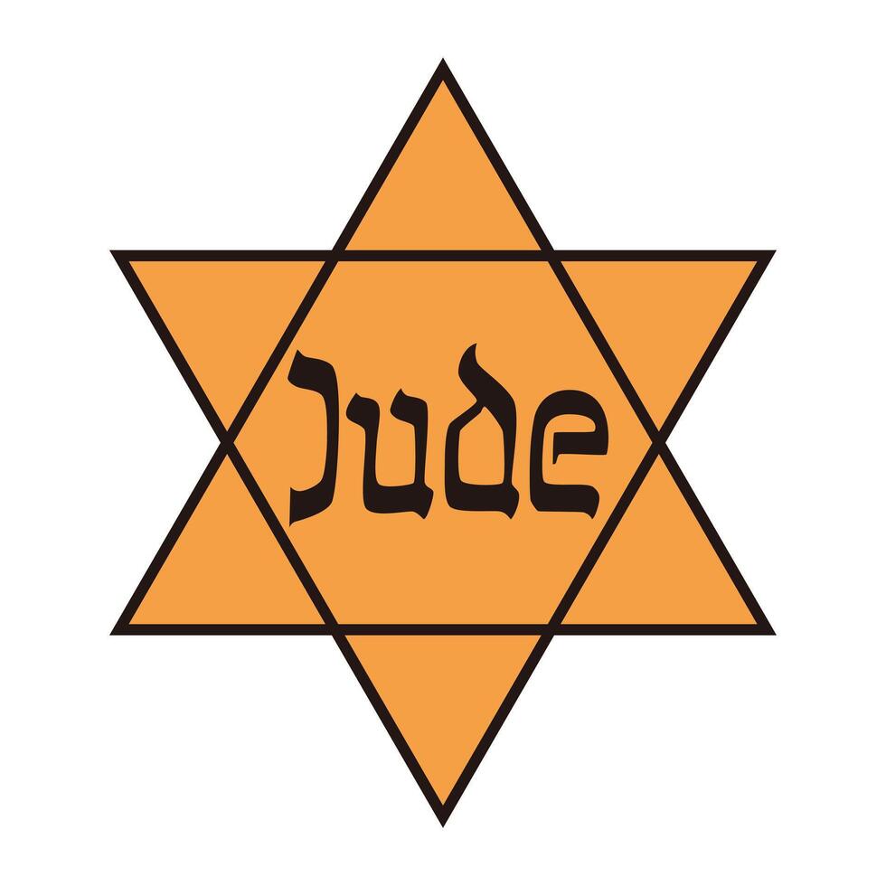 Jewish Yellow badge - the emblem of a yellow Jewish star with the inscription Jude, illustration of hexagram symbol isolated on white background vector