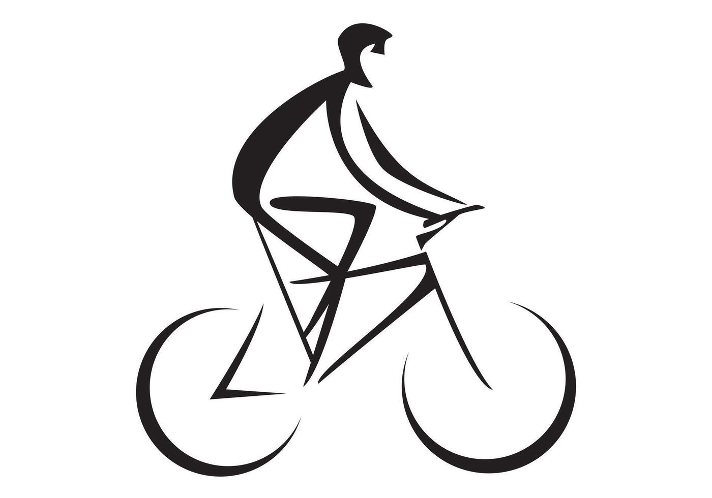 cyclist person riding a bike - black schematic illustration on white background vector