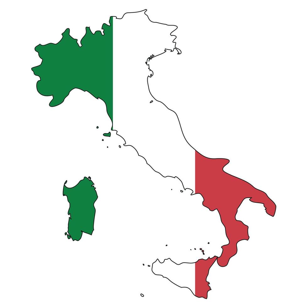 Italy map with flag - outline of a state with a national flag, white background vector