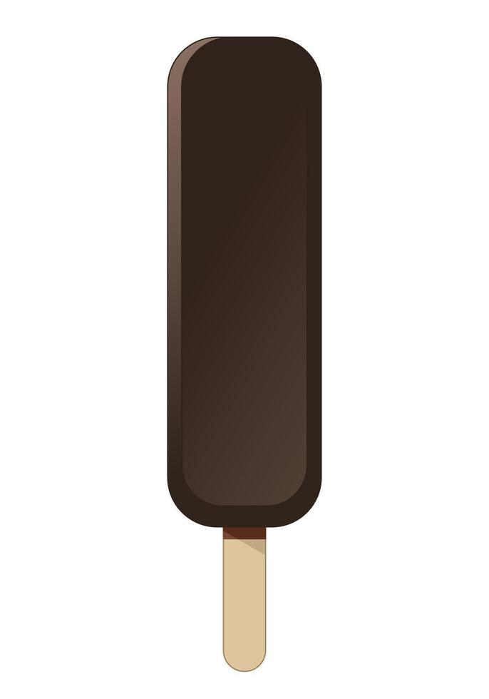 Ice cream bar popsicle with chocolate coating on a stick, color illustration isolated on white background vector