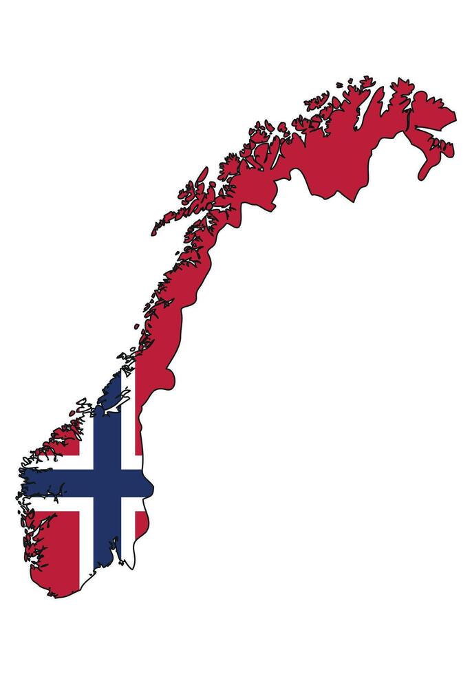 Norway map with flag - outline of a state with a national flag, white background vector