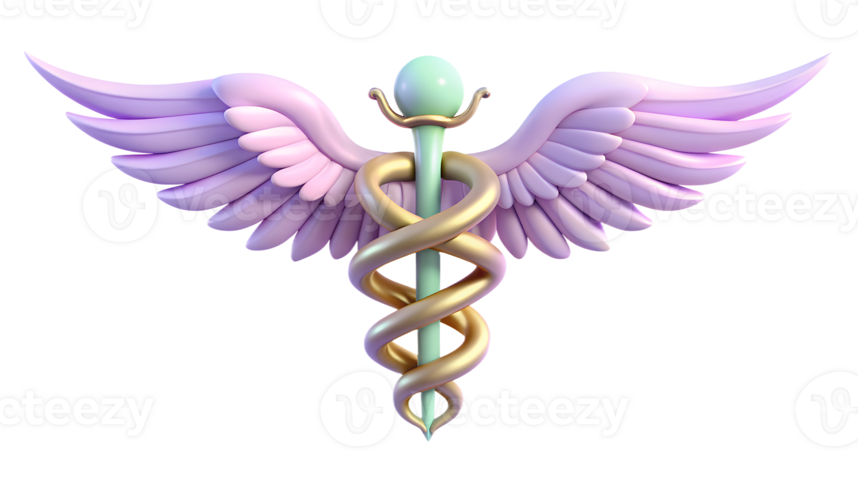 Caduceus medical 3d symbol. Medical snakes wings wand as medicine system and health care concept. Transparent background png