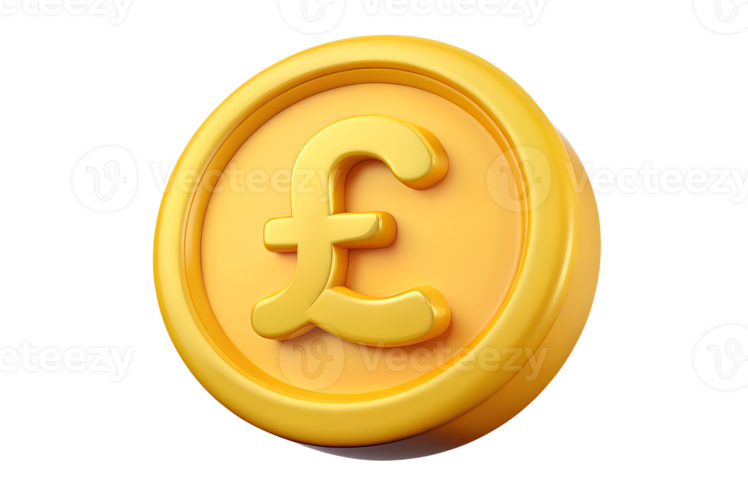 Illustration of 3d pound sterling gold coin isolated on the transparent background png