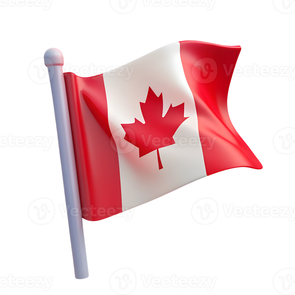 Canadian national flag with red maple leaf 3d icon isolated on the transparent background png