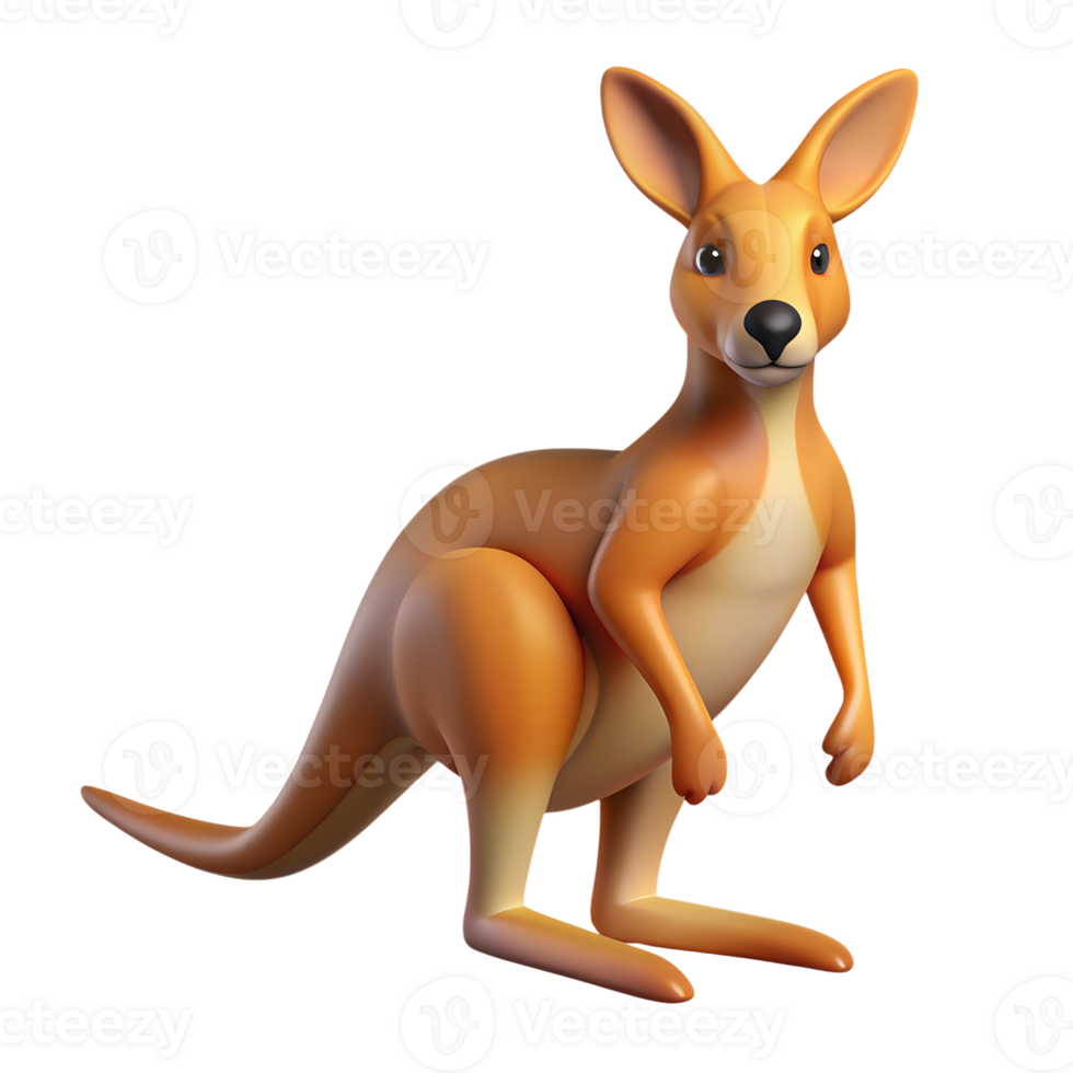 Cartoon cute kangaroo Australian symbol 3d icon isolated on the transparent background png