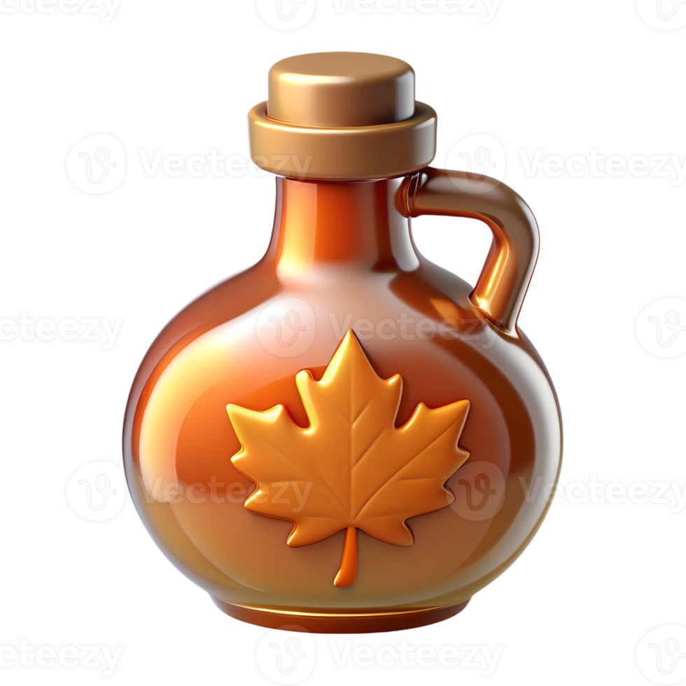 Canadian traditional maple syrup bottle 3d icon isolated on the transparent background png
