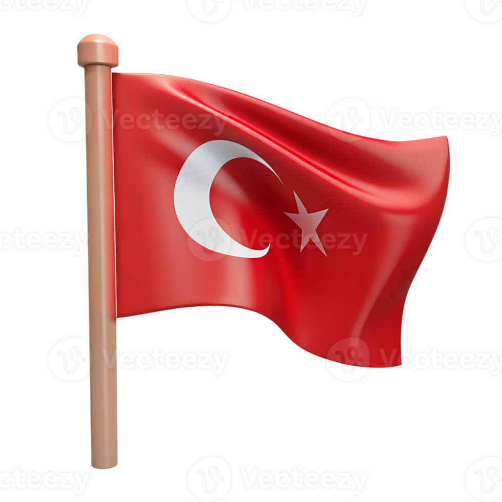 Turkish national flag 3d icon isolated on the transparent background png