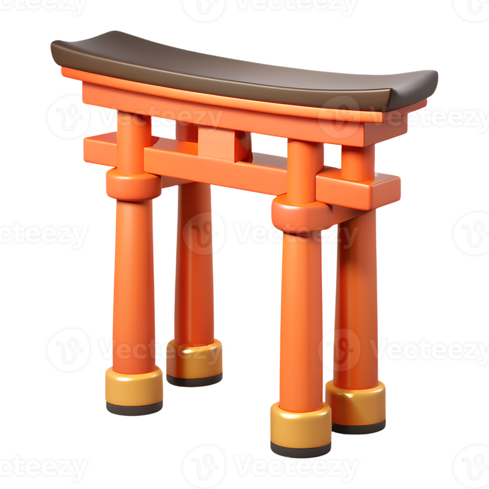 Torii gate in a Shinto shrine 3d icon isolated on the transparent background png