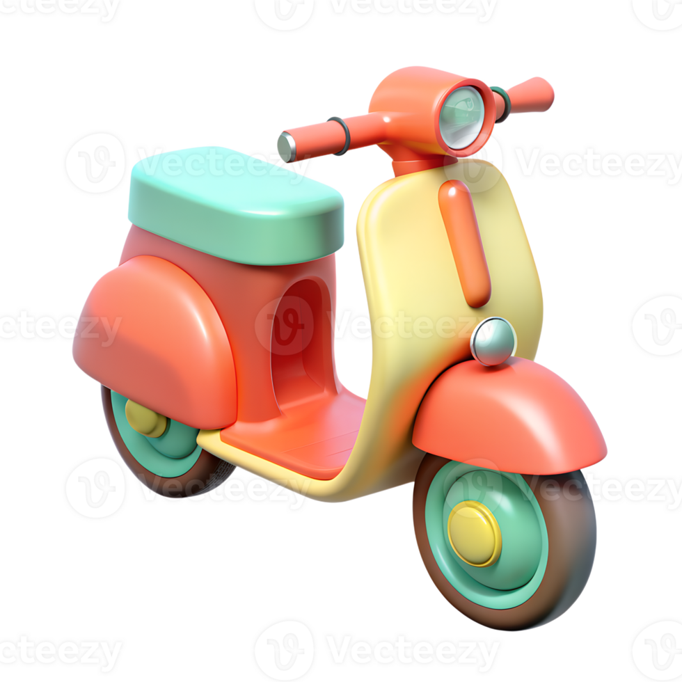 Cartoon scooter 3d icon on the transparent background. Vehicles for transportation concept png