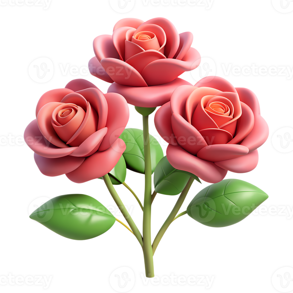 Bush Rose 3d icon isolated on the transparent background png