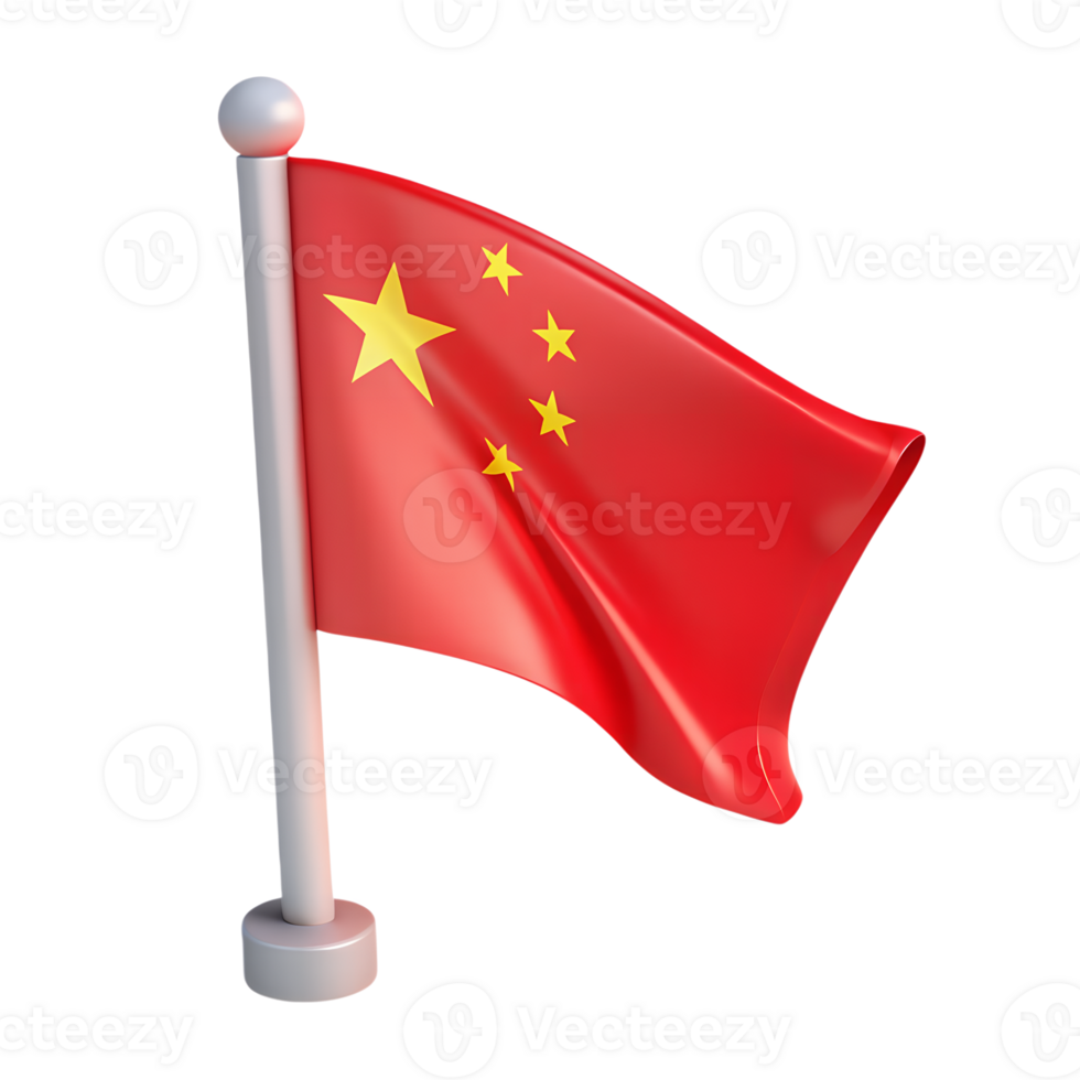Chinese national flag 3d icon isolated on the transparent background png