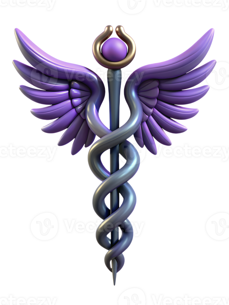 Caduceus medical 3d symbol. Medical snakes wings wand as medicine system and health care concept png
