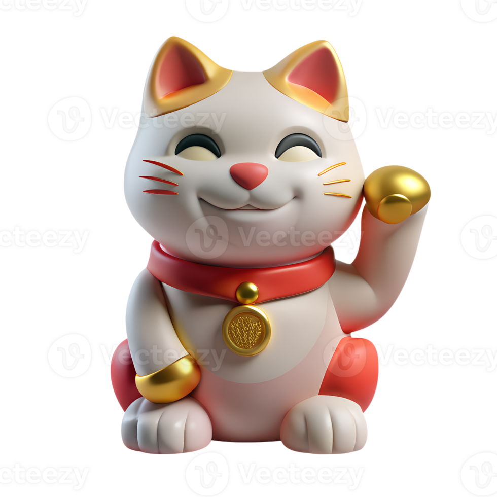 Chinese lucky cat 3d icon isolated on the transparent background png