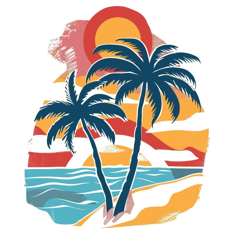 Summer beach t shirt , Summer slogan with beach illustration, Summer, Aloha surf typography for t-shirt print , beach print vector