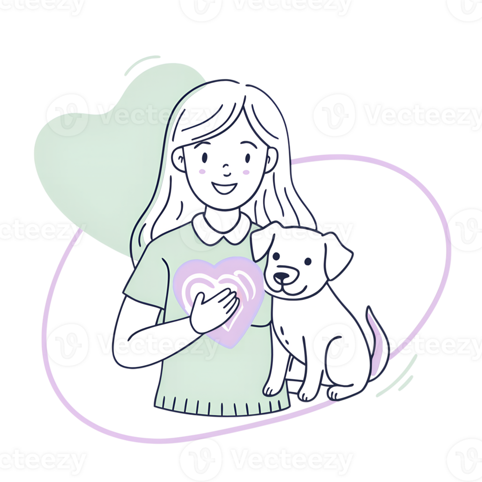 Cartoon cute girl with friendly dog animal on the transparent background png