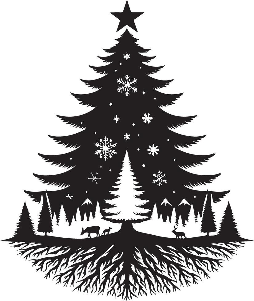 Silhouette christmas tree nature design isolated vector