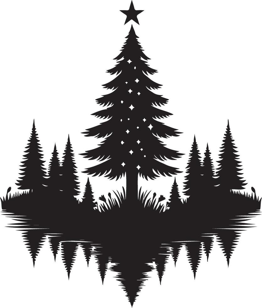 Silhouette christmas tree nature design isolated vector