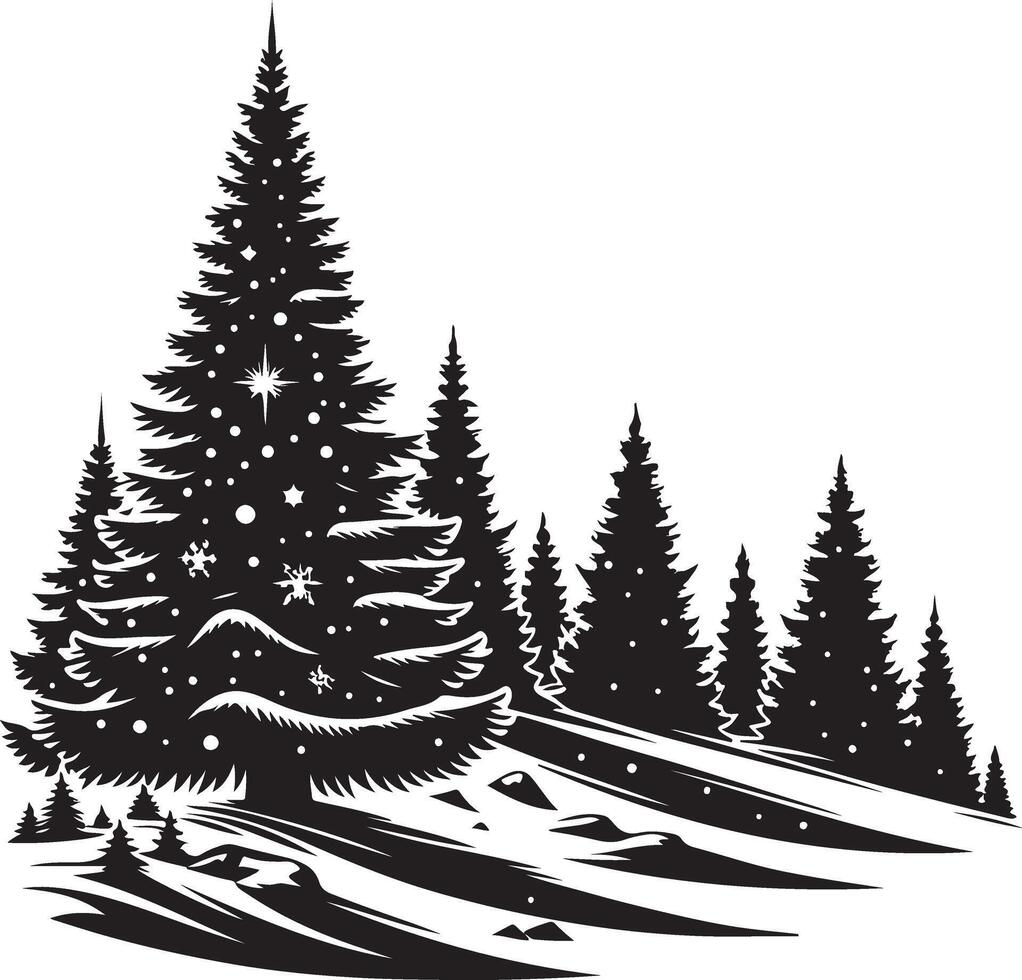 A black and white silhouette of a pine tree, black color silhouette vector