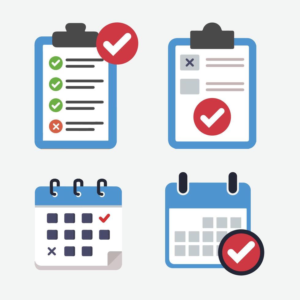 Set Schedule Management icon. Can also be used for Search Engine Optimization. Suitable for mobile apps, web apps and print media. vector