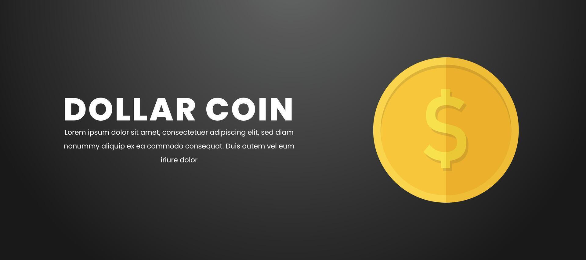 Money dollar coin. Flat gold dollar coin banner design. vector
