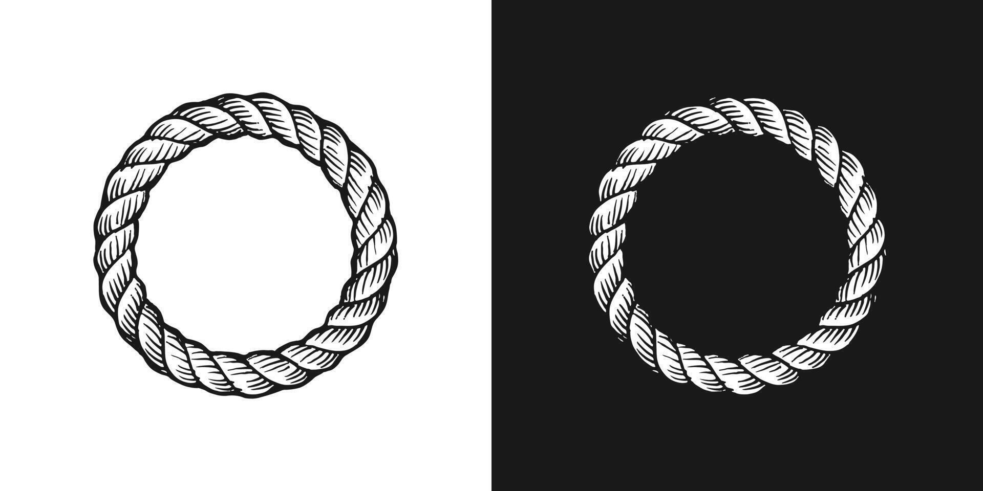 Rope brushes frame, black and white vector