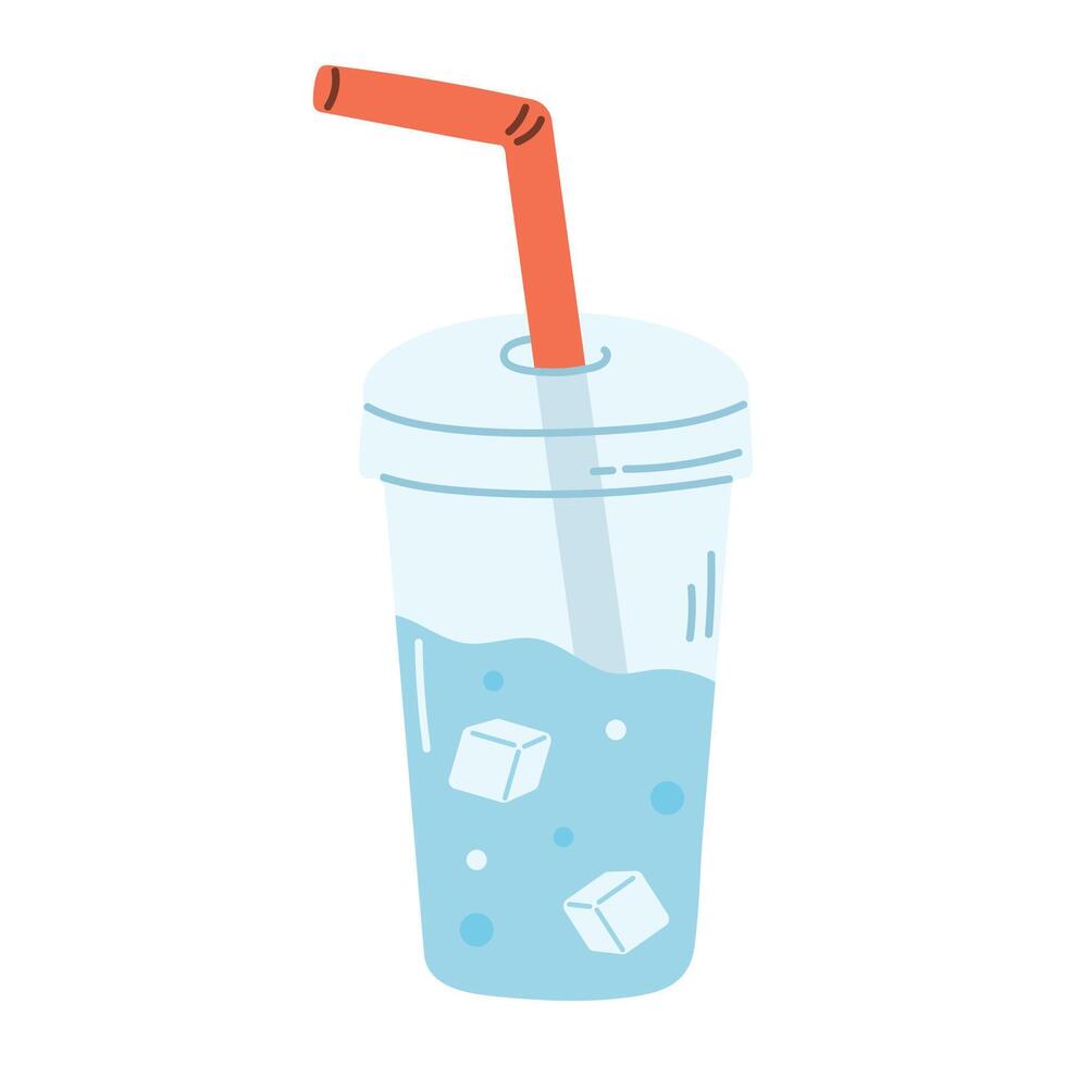 Water with ice in plastic glass with straw vector