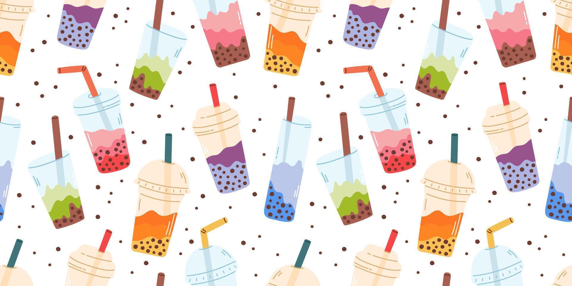 Seamless pattern with bubble tea drinks vector