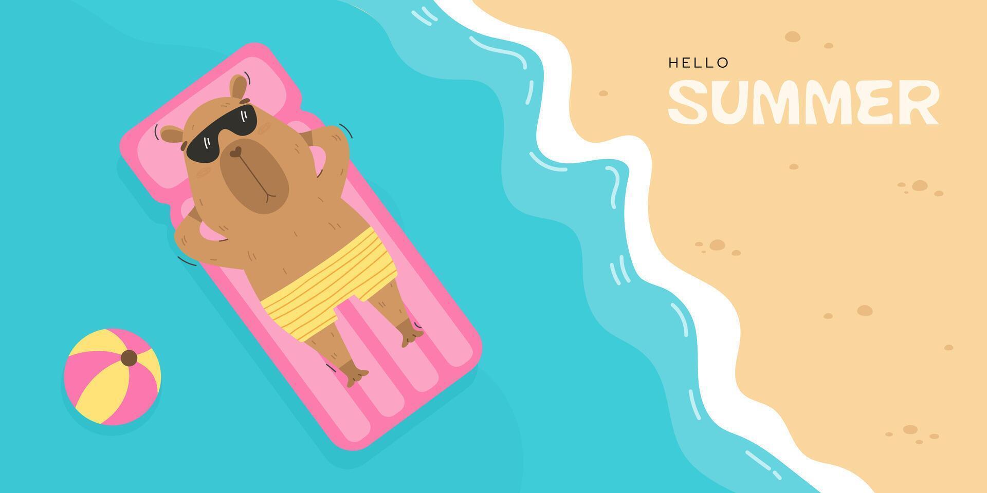 Funny capybara swimming in ocean or sea vector