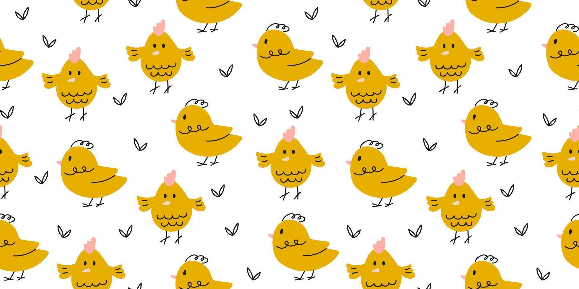Cute seamless pattern with yellow little chicks vector