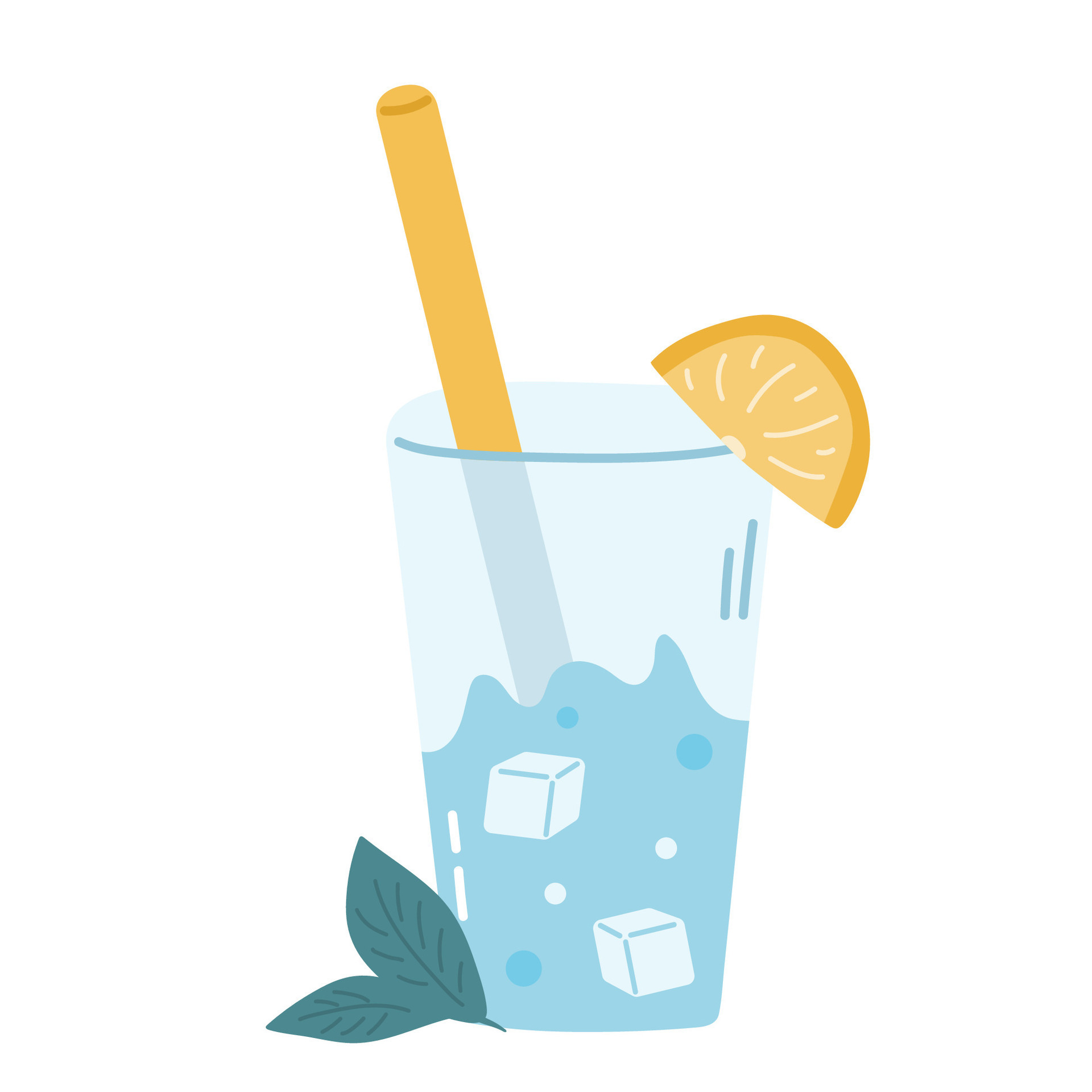 agua con hielo y limón en vaso con Paja 47399195 Vector en Vecteezy