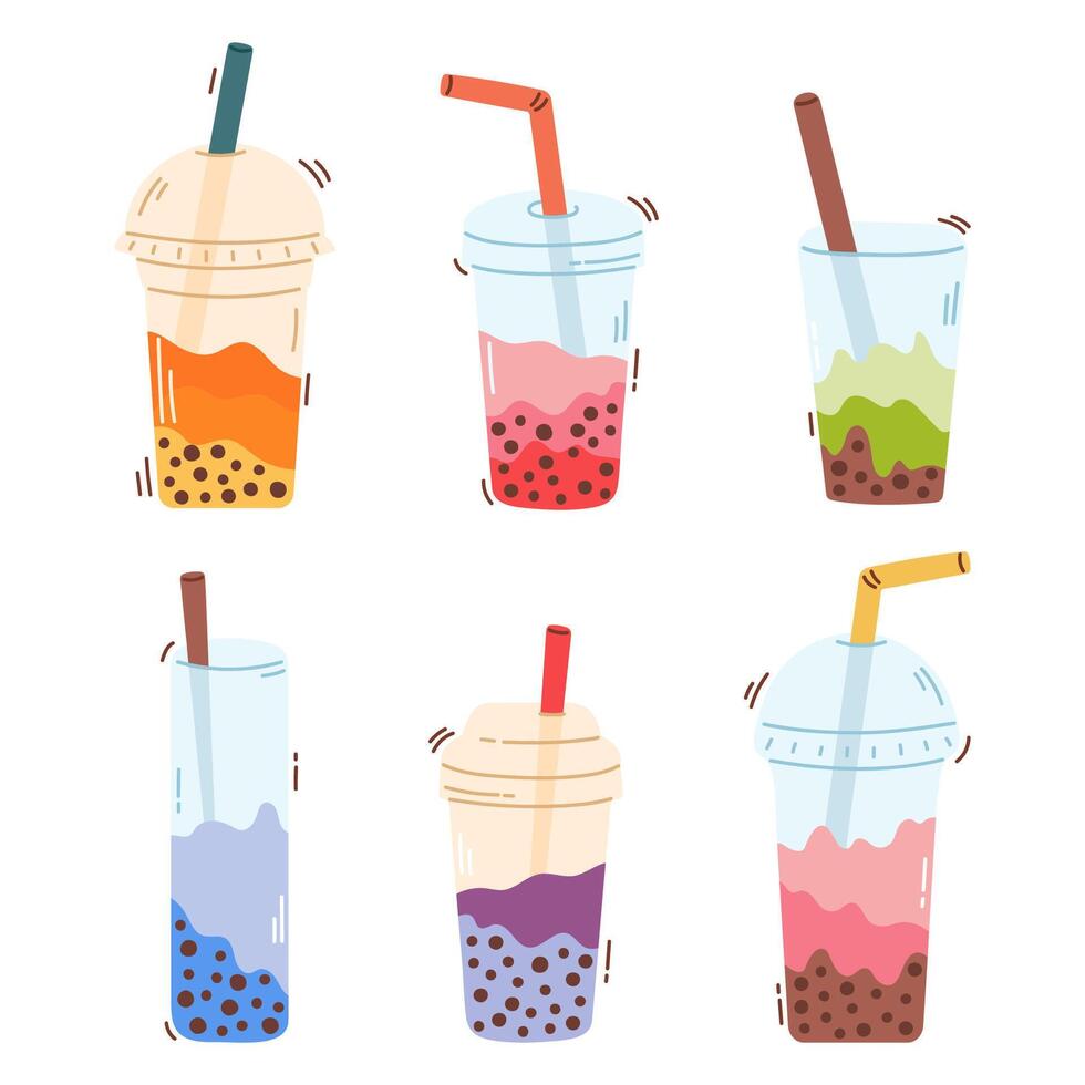 Bubble tea drinks big set vector
