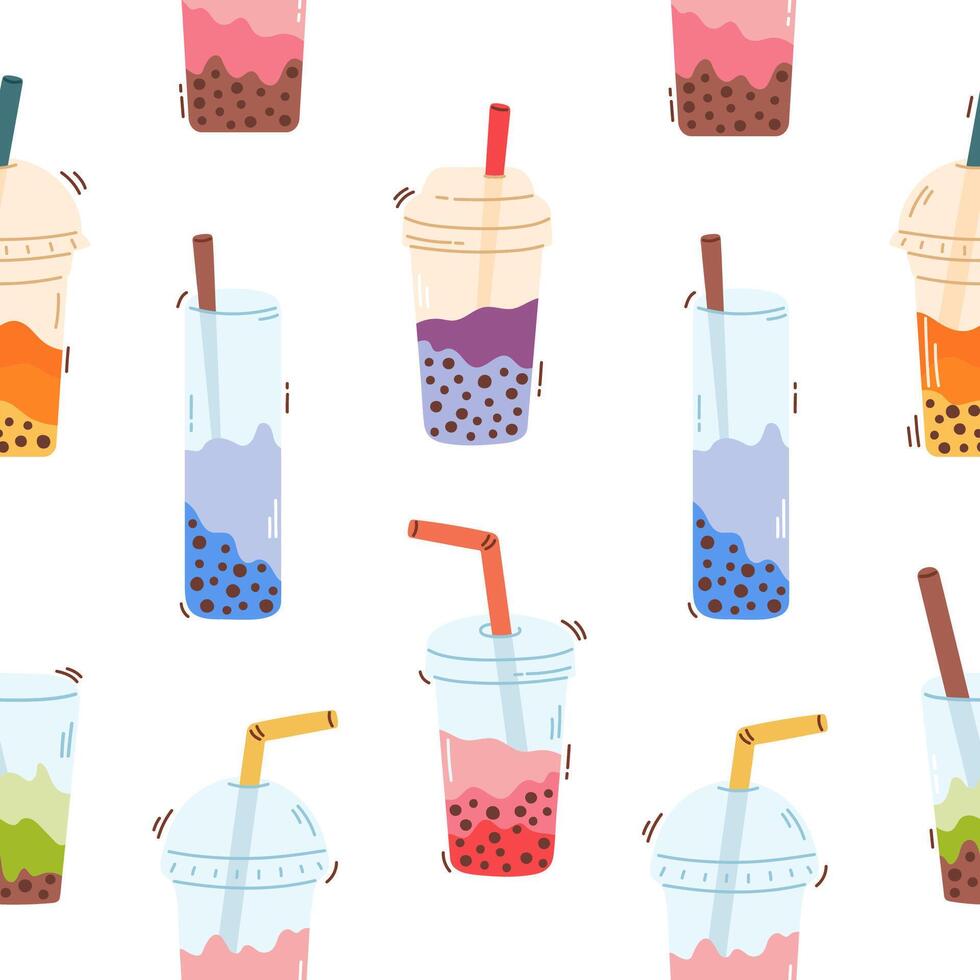 Seamless pattern with bubble tea cups vector