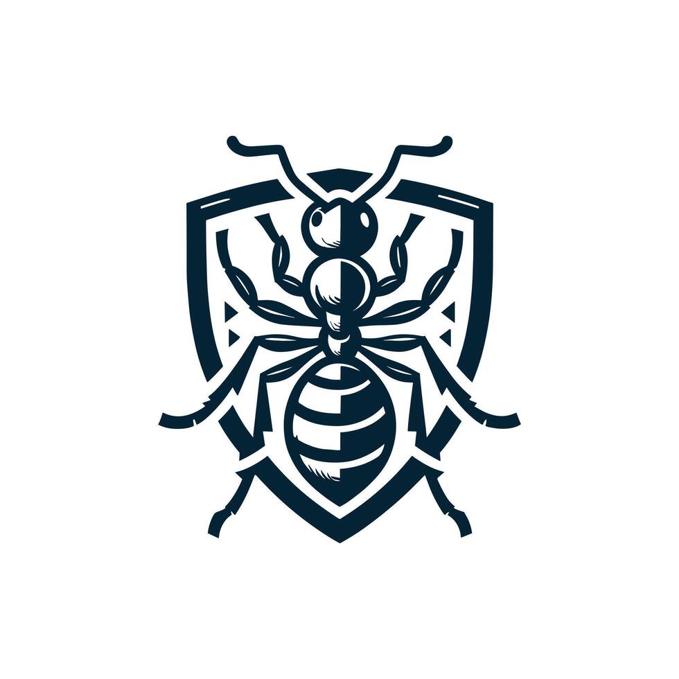 Ant logo with a minimalist design featuring a silhouette of this industrious insect. Perfect for branding, nature-themed projects, and eco-friendly graphics. vector
