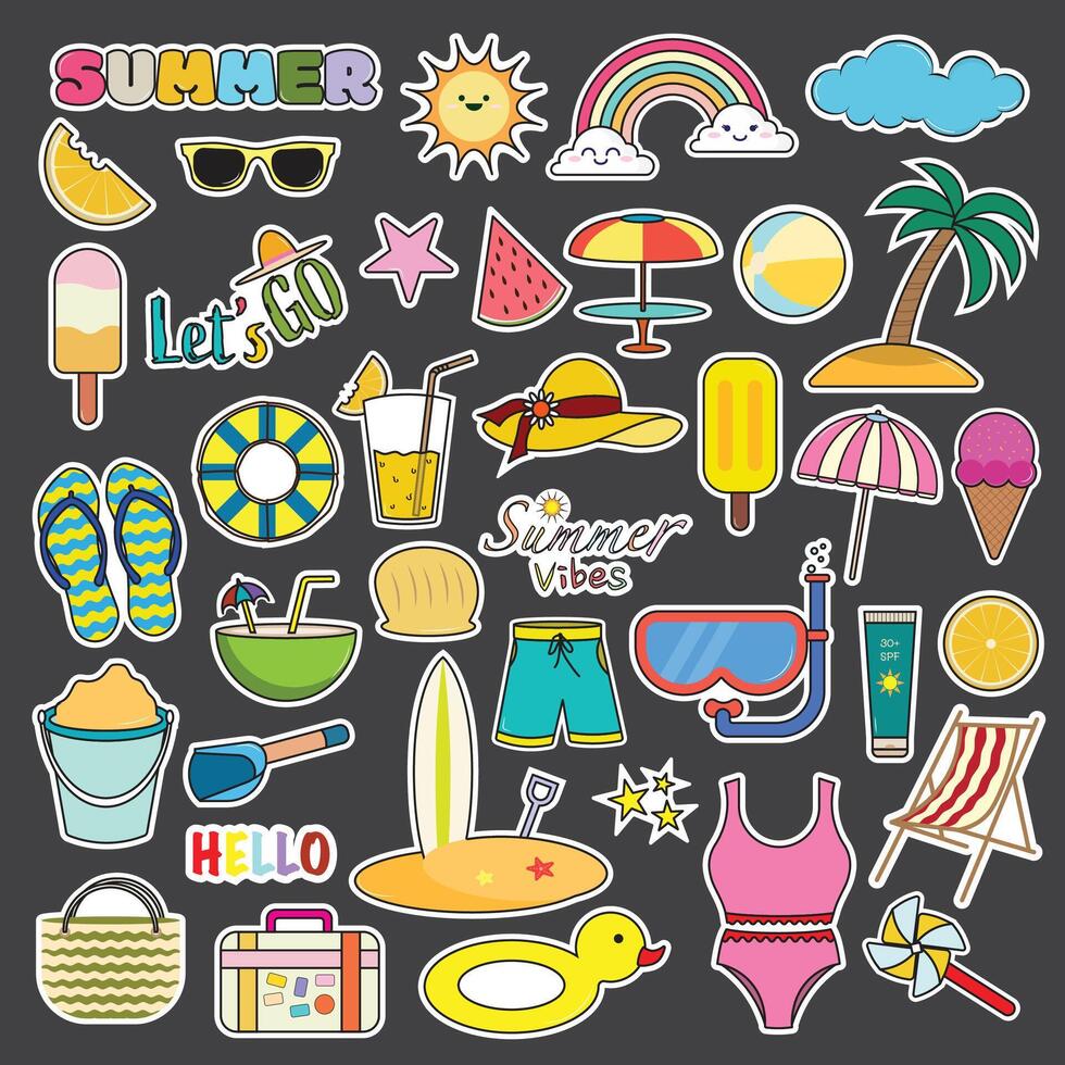 Sticker Set of Summer Illustrations. vector