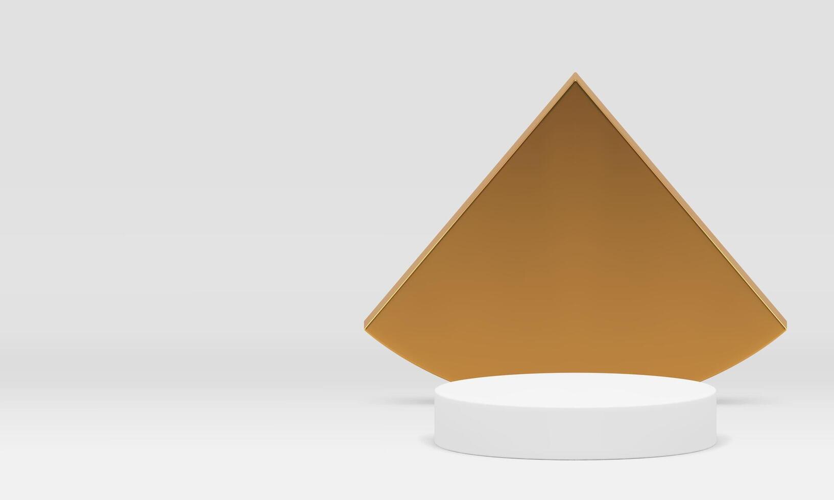 White 3d podium with golden triangle wall background realistic illustration vector