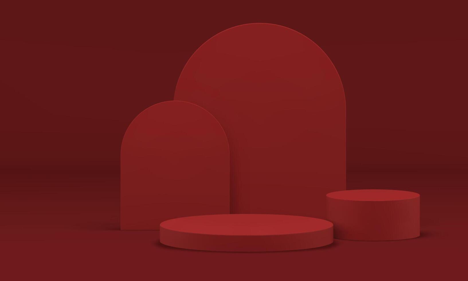 Podium red 3d construction cylinder foundation curved wall showcase design realistic vector