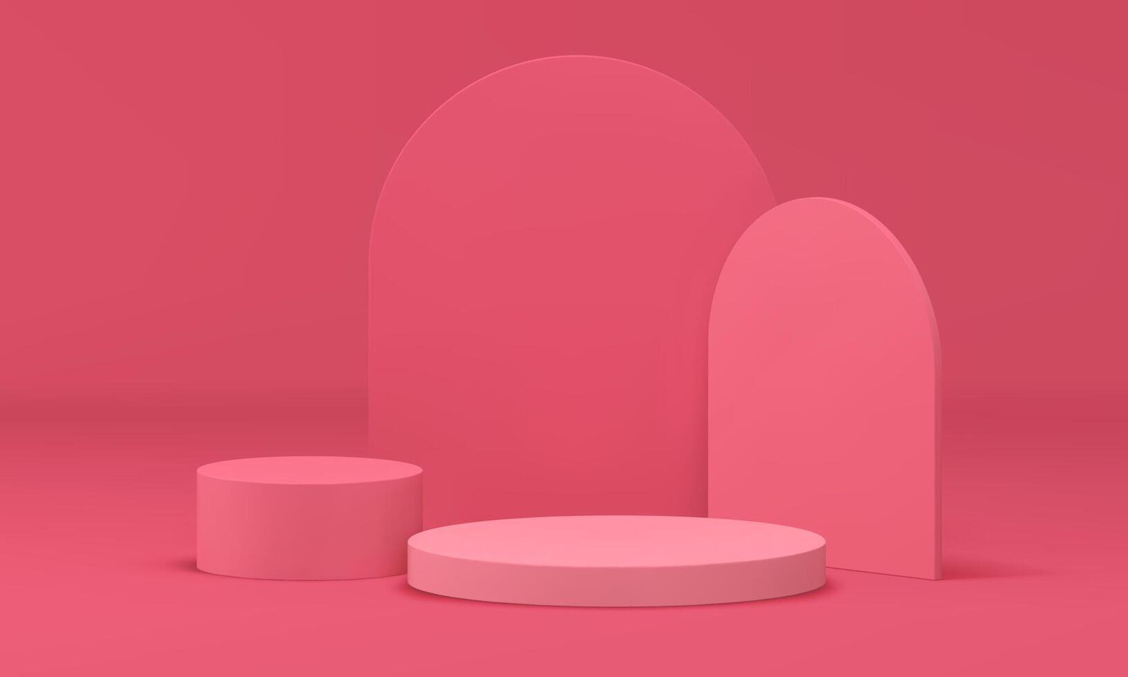 Pink 3d podium cylinder level construction curved wall minimal design product presentation vector