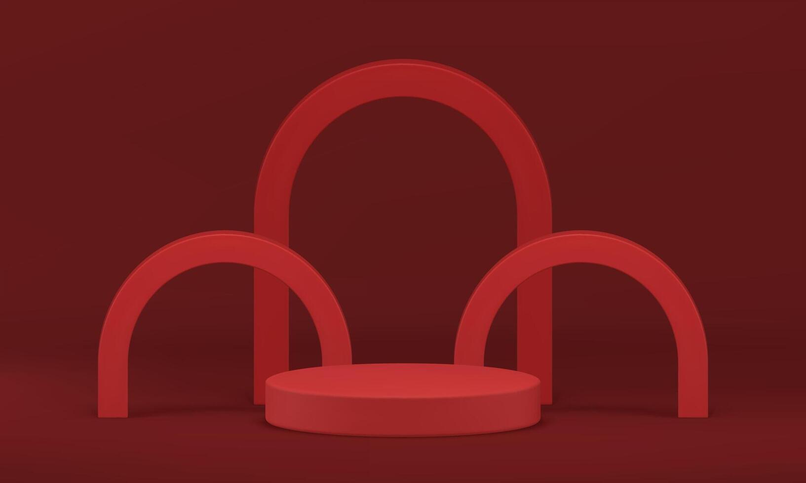 Red 3d geometric shapes stand podium mock up for advertising realistic illustration vector