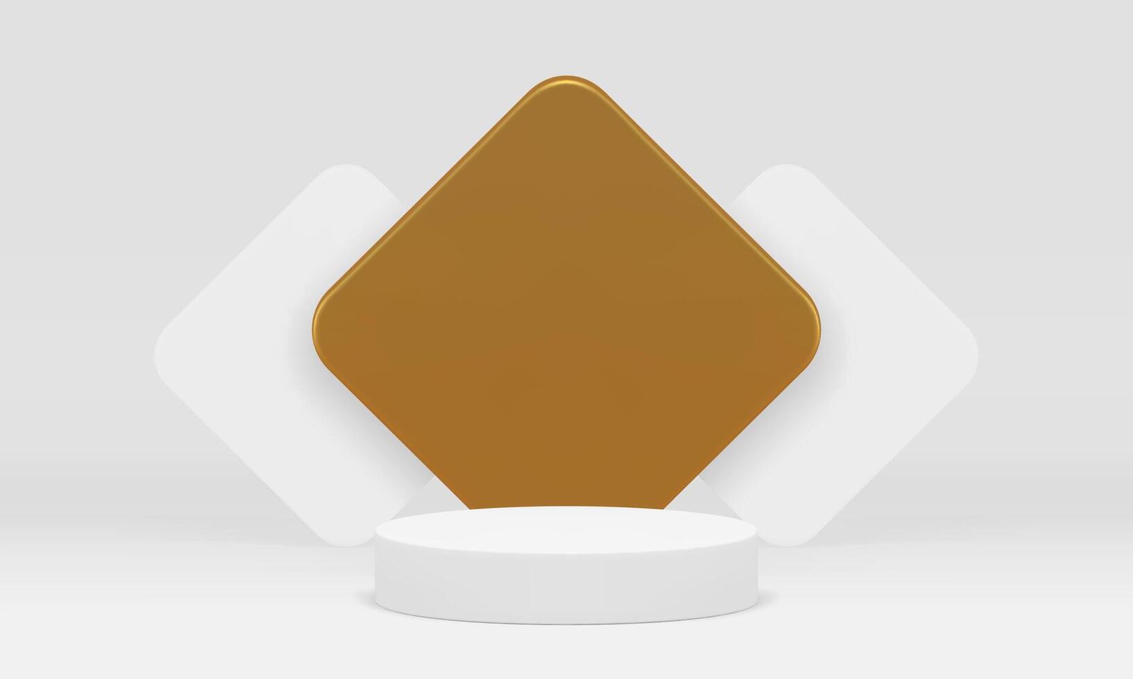3d white podium with golden rhombus wall background for show realistic illustration vector