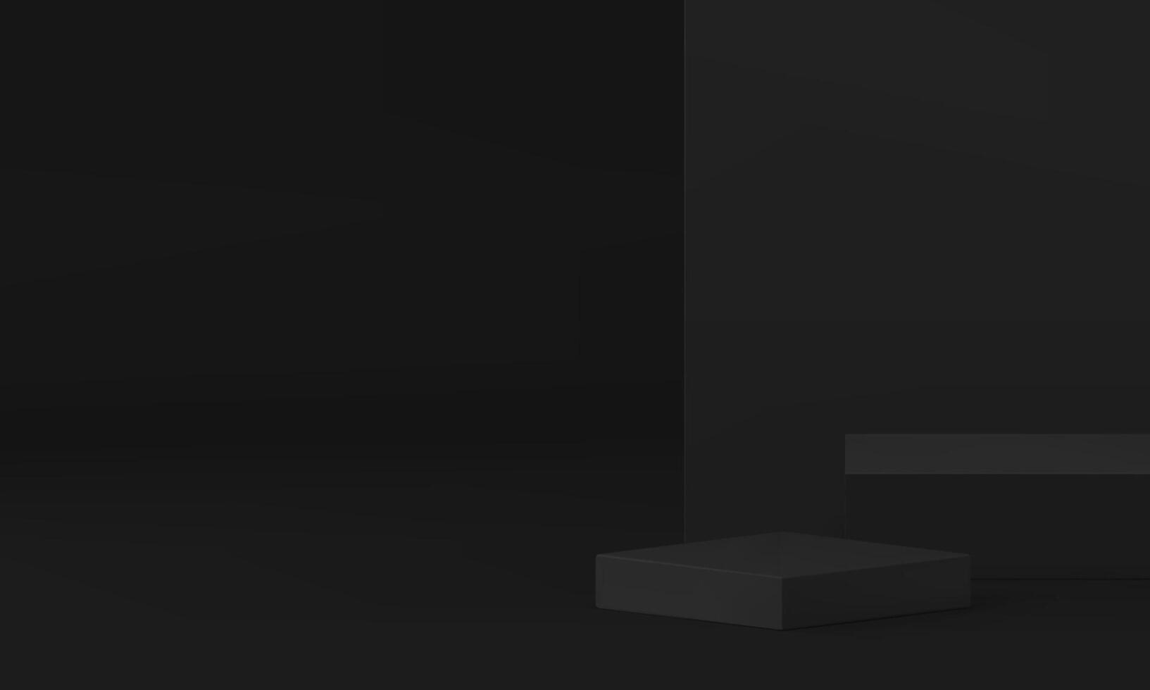3d black showroom squared podium pedestal render mock up banner realistic illustration vector