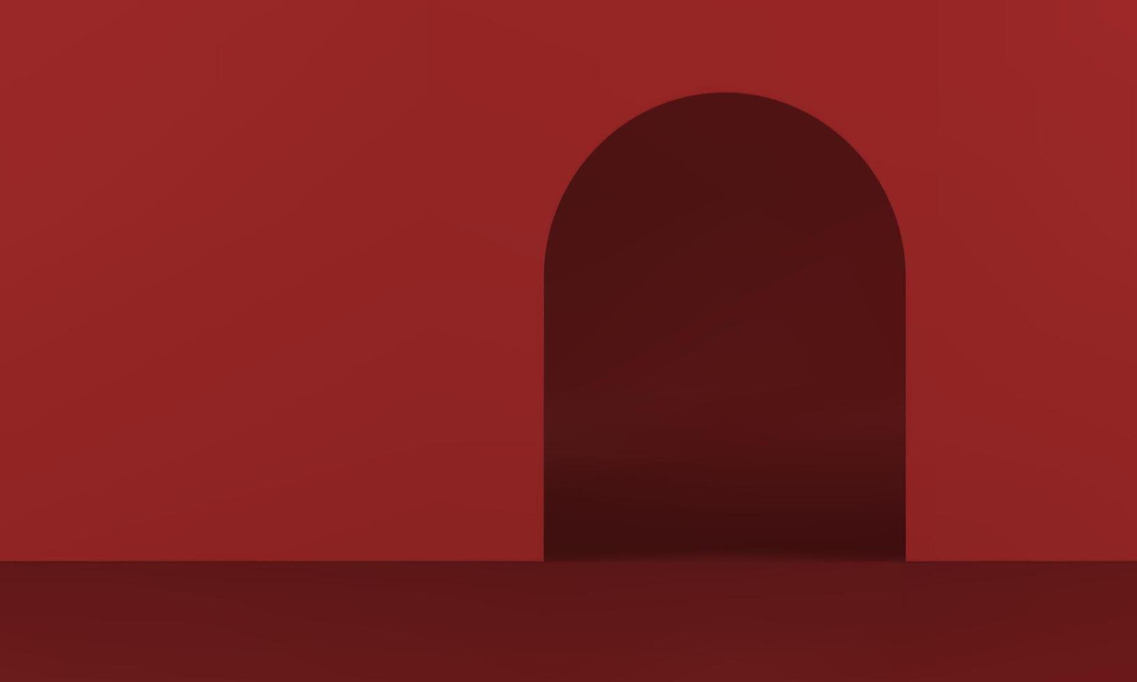 Red archway 3d studio background empty space for advertising product presentation realistic vector