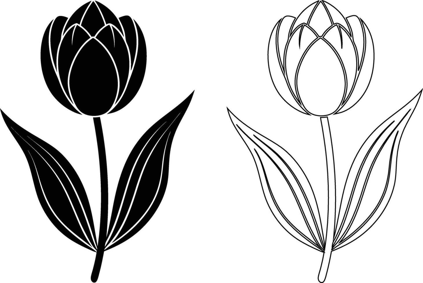 illustration of tulip flower set silhouette vector