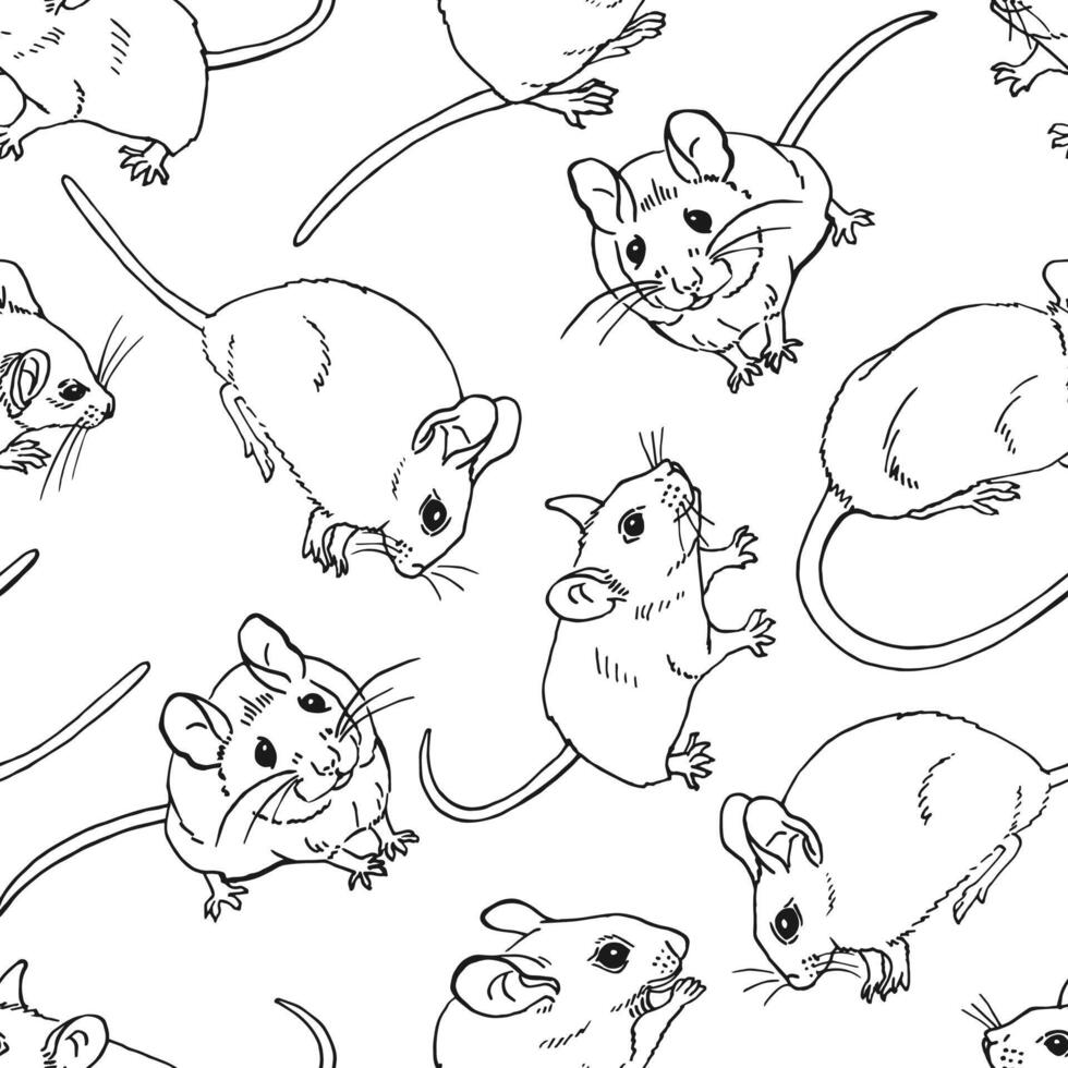 Seamless pattern with mouse. Hand drawn illustration. vector